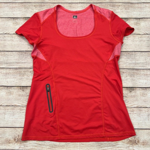 REI Tops - REI Womens Red Short Sleeve Active Performance T-Shirt Zip Pocket Size‎ M